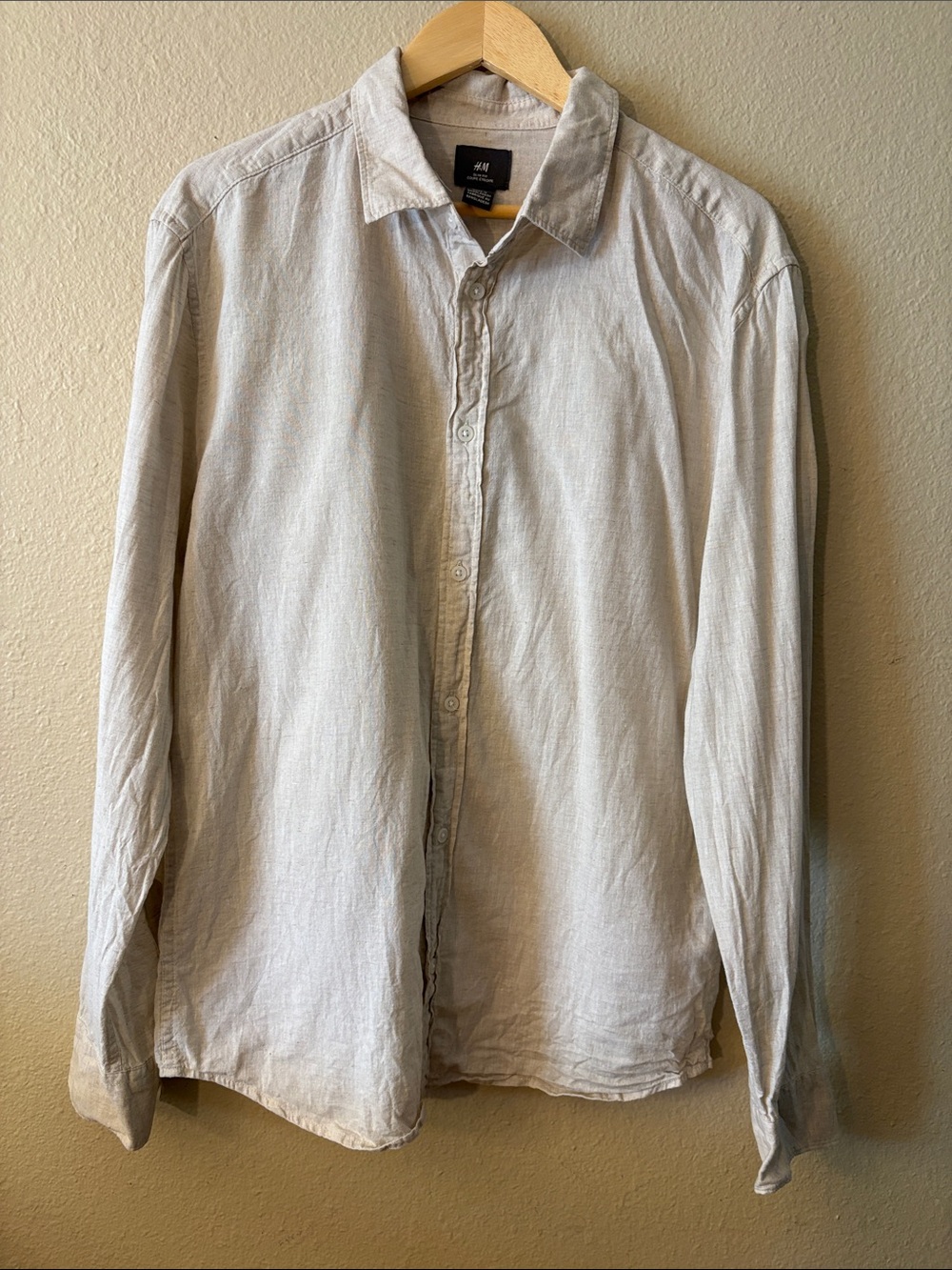 Womens Linen Blend Button Down Shirt Beige Relaxed Fit